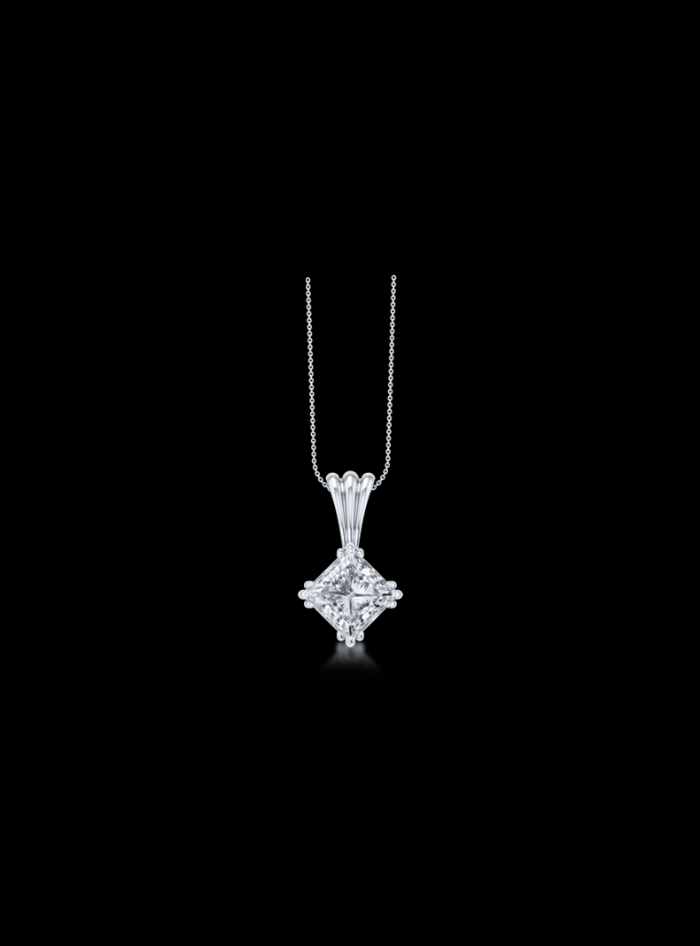 Lab Grown Diamond Solitaire Pendant-14K White Gold-12 Prong- Princess Cut 1 ct TW